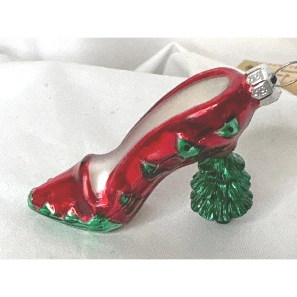 Department 56 High Heel Shoe Ornament OS Red Green Christmas Tree Heel Glass